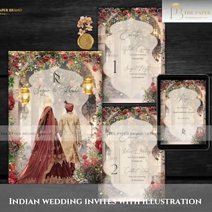 Indiase huwelijksuitnodiging als illustratie Hindoe digitale uitnodiging in hindoeïstische bruidspaar in Indiase Shaadi digitale uitnodigingen en moslimuitnodiging
