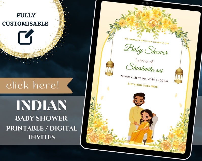 Indian Baby Shower Phone Invite Valaikappu Godh Bharai Ceremony Invite