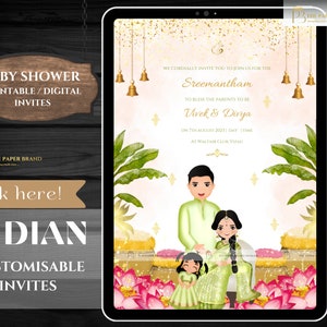 Indian Baby Shower Phone Invite | Valaikappu, Godh Bharai Ceremony invite  | seemantham invite WhatsApp, maternity invite | Editable