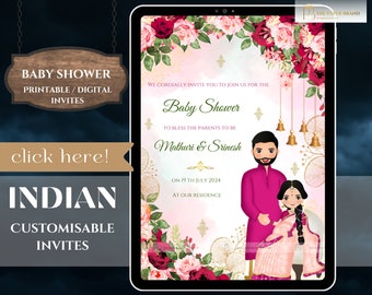 Faire-part téléphone indien pour baby shower | Valaikappu, invitation à la cérémonie Godh Bharai | semblerham invite WhatsApp, invitation maternité | Modifiable