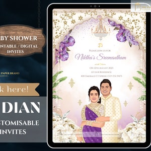 Indische Babyparty Telefon einladen | Valaikappu, Godh Bharai Zeremonie einladen | Seemantham Einladung Swarovski, Schwangerschaftseinladung | Veränderbar