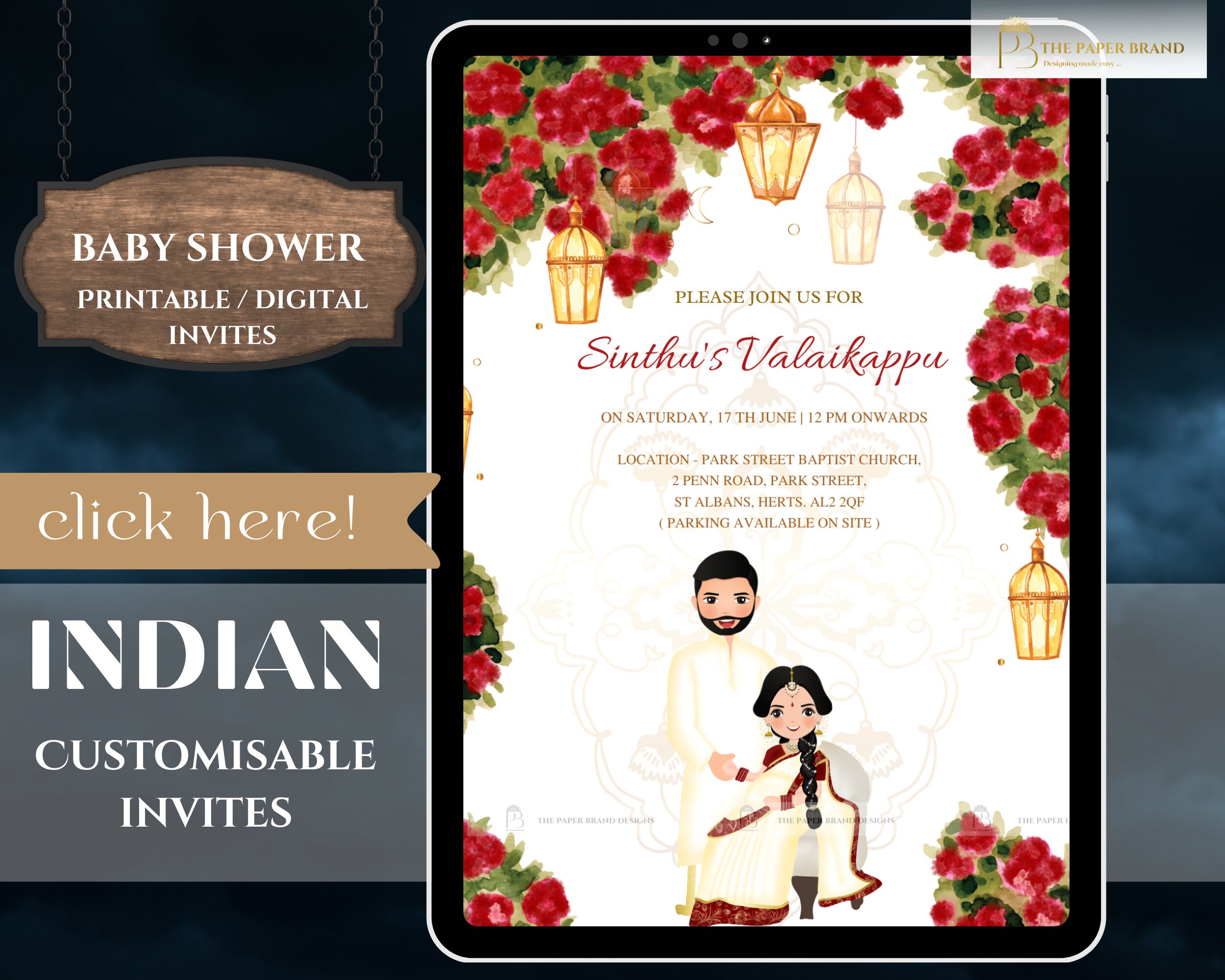Indian Baby Shower Phone Invite Valaikappu, Godh Bharai Ceremony