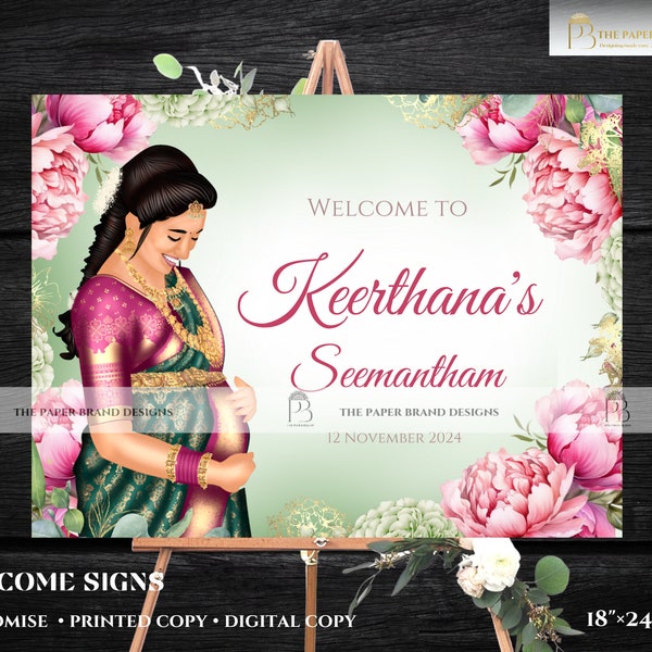 Indian Baby Shower signs | Valaikappu, Godh Bharai Ceremony welcome boards | seemantham invite WhatsApp, sreemantham sign board as welcome