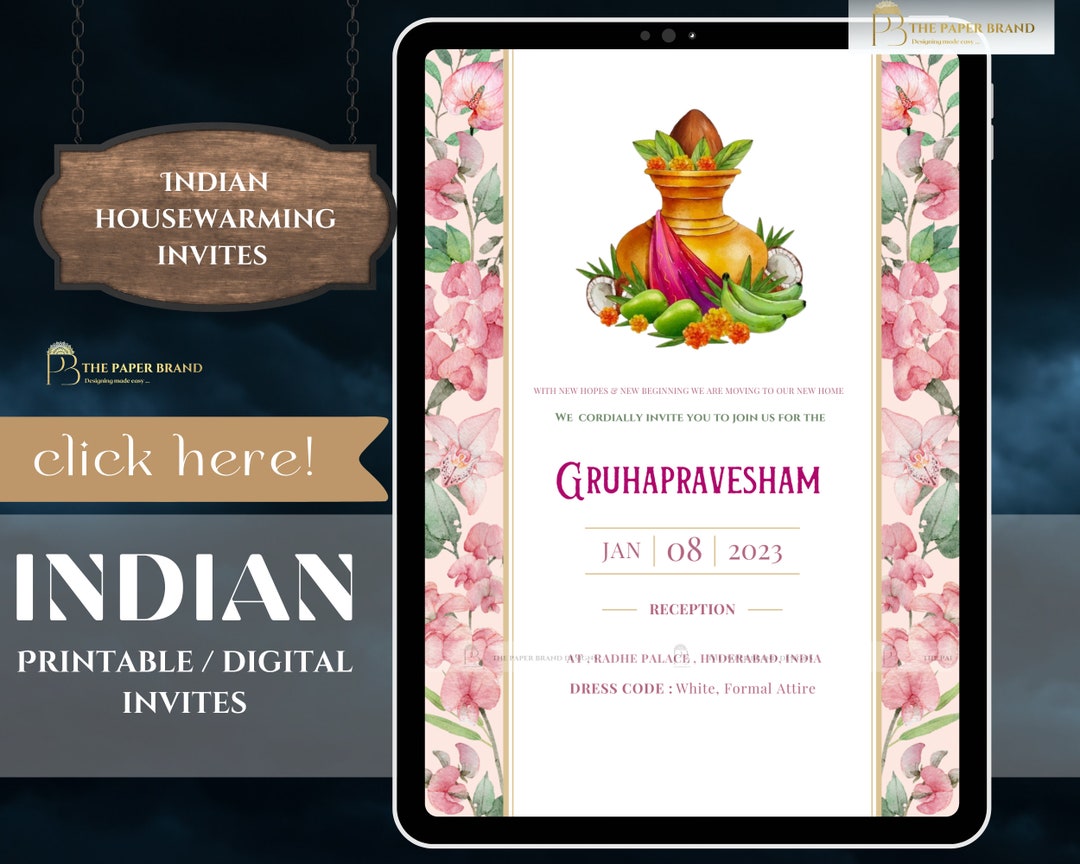Indian House Warming Invitation & Grihapravesham Invites as
