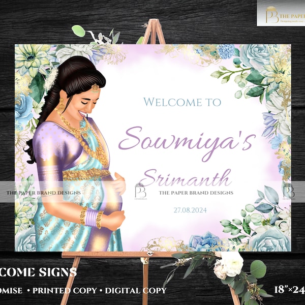 Indian Baby Shower signs | Valaikappu, Godh Bharai Ceremony welcome boards | seemantham invite WhatsApp, sreemantham sign board as welcome