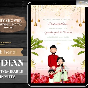 Indian Baby Shower Phone Invite | Valaikappu, Godh Bharai Ceremony invite  | seemantham invite WhatsApp, maternity invite | Editable