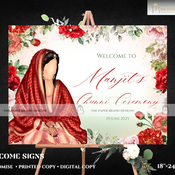 Chunni  Signs & chunni ceremony welcome board as choor signs in sikh wedding welcome board for chura ceremony invites,Chunni Ceremony invite