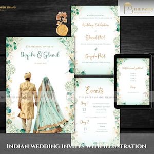 Convite de casamento indiano como ilustração Convite digital hindu em casal de casamento hindu em convites digitais Shaadi indianos e convites muçulmanos