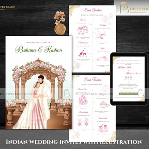 Indiase huwelijksuitnodiging als illustratie Hindoe digitale uitnodiging in hindoeïstische bruidspaar in Indiase Shaadi digitale uitnodigingen en moslimuitnodiging