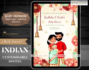 Faire-part téléphone indien pour baby shower | Valaikappu, invitation à la cérémonie Godh Bharai | semblerham invite WhatsApp, invitation maternité | Modifiable