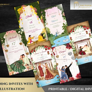 Convite de casamento indiano e como convites de casamento digitais, convite de noivado indiano, convite sangeet em cartões de casamento hindus, cartões indianos,