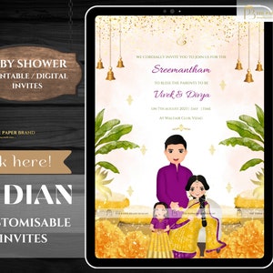 Indian Baby Shower Phone Invite | Valaikappu, Godh Bharai Ceremony invite  | seemantham invite WhatsApp, maternity invite | Editable