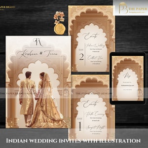 Indiase huwelijksuitnodiging als illustratie Hindoe digitale uitnodiging in hindoeïstische bruidspaar in Indiase Shaadi digitale uitnodigingen en moslimuitnodiging