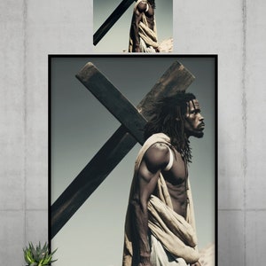 Downloadable Art of Black Jesus and his cross, by African American art by black digital artist image 4