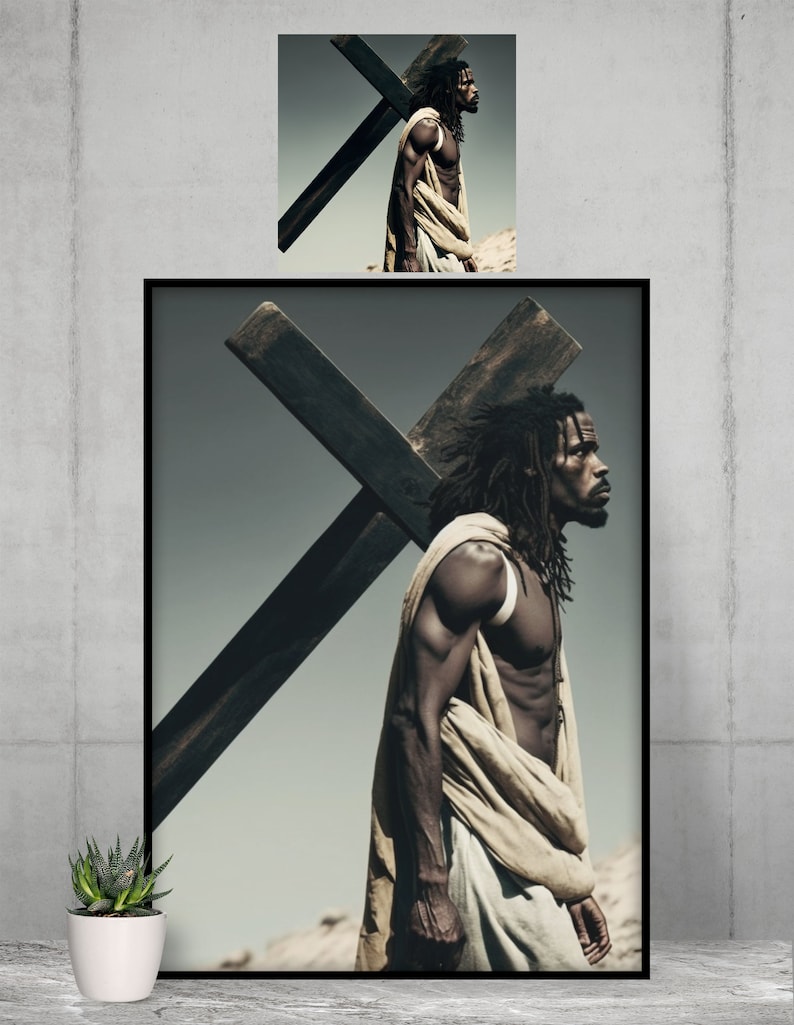 Downloadable Art of Black Jesus and His Cross by African Etsy