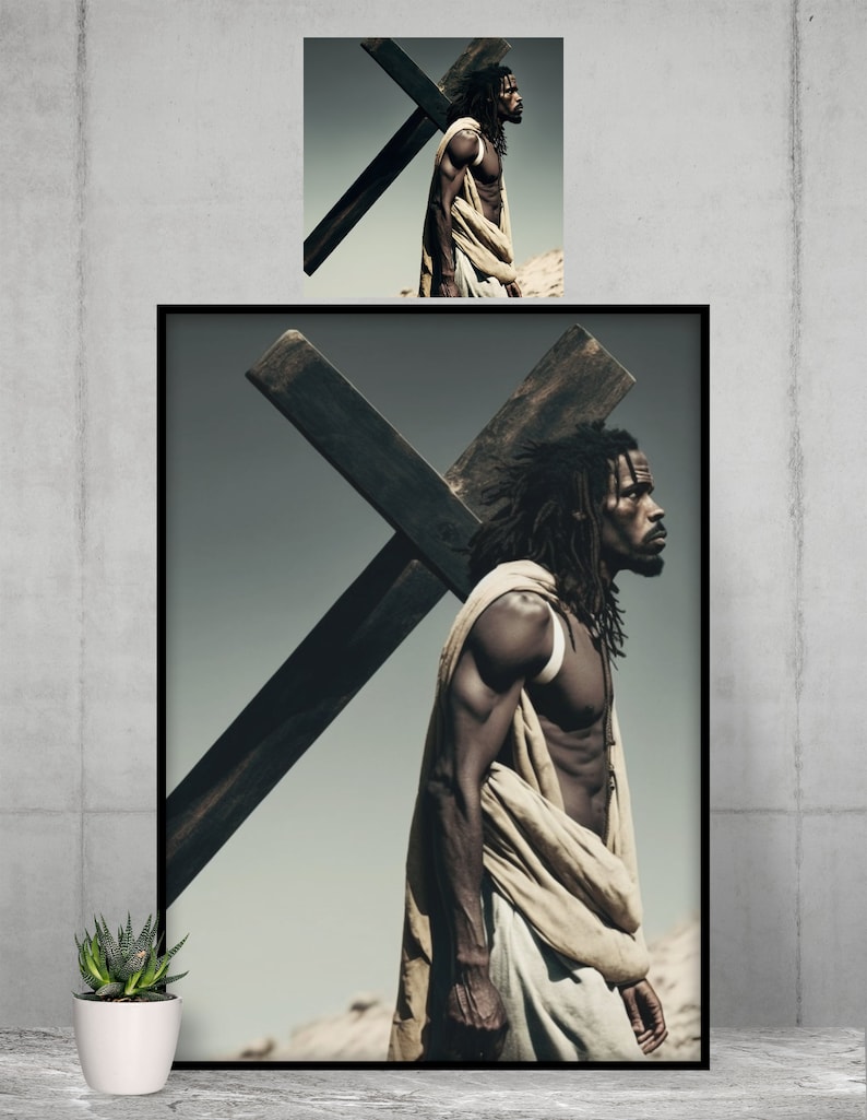 Downloadable Art of Black Jesus and his cross, by African American art by black digital artist image 4