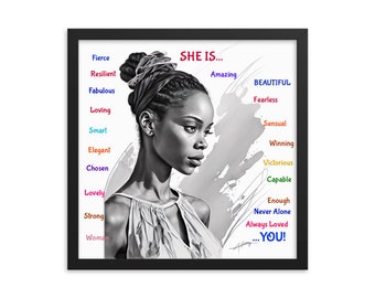 Beautiful African American Woman Black Art by and African American Artist. Framed Black Art