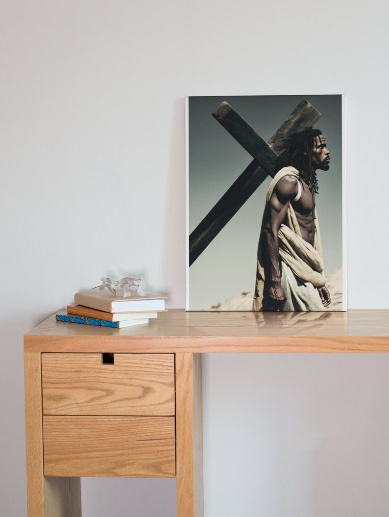 Downloadable Art of Black Jesus and his cross, by African American art by black digital artist image 3