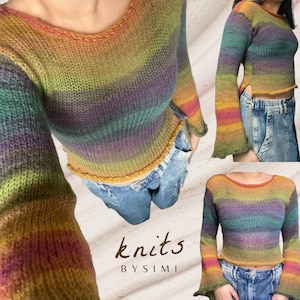 Handmade ombré knitted sweater / jumper UK size 6-10 with side splits and loose thread detail