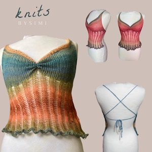 Handmade distressed knit ruched top festival summer crochet y2k style