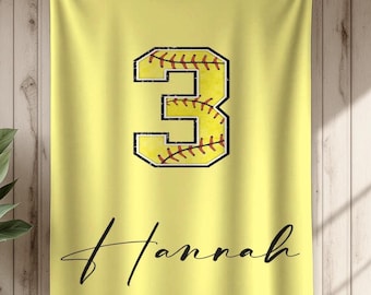 Custom Softball Blanket with Name and Number, Personalized Softball Player Gift, Team Spirit Throw,Softball Senior Night Blanket,Sports Gift