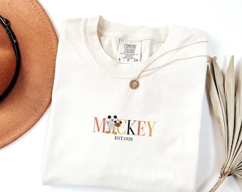 Comfort Colors® Cute Mickey Est 1928 Embroidery Shirt, Vintage Disney Embroidered Tee, Disney World Vacation Outfit,Classic Mickey Mouse Fan