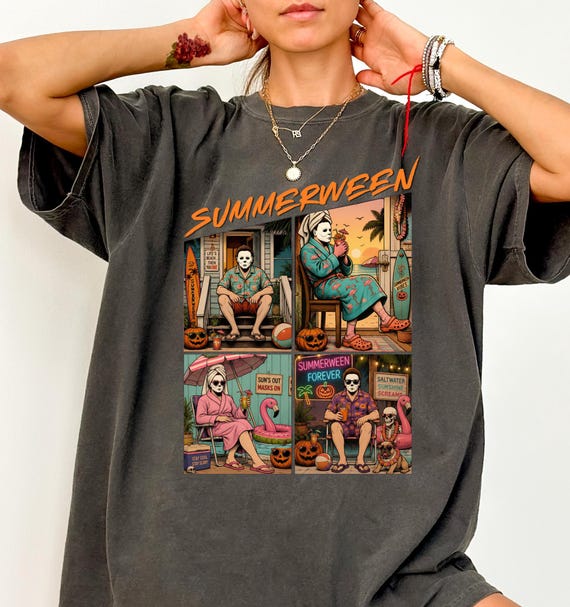 Comfort Colors® Retro Summerween Shirt, Spooky Summer Halloween Tee, Beach Ghost Graphic Shirt, Vintage Vacation Shirt, Summer Spooky Season