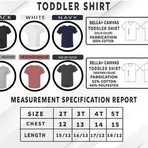 The image is a toddler shirt size measurement report that provides information on the sizes and measurements of various toddler shirts. It includes images of different colored toddler shirts, along with size and length measurements for each shirt.