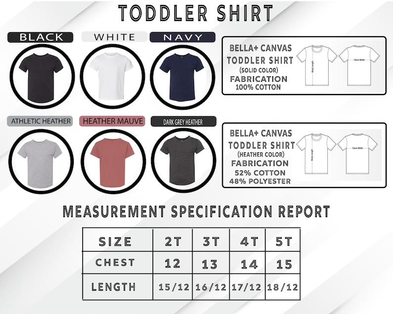 The image is a toddler shirt size measurement report that provides information on the sizes and measurements of various toddler shirts. It includes images of different colored toddler shirts, along with size and length measurements for each shirt.