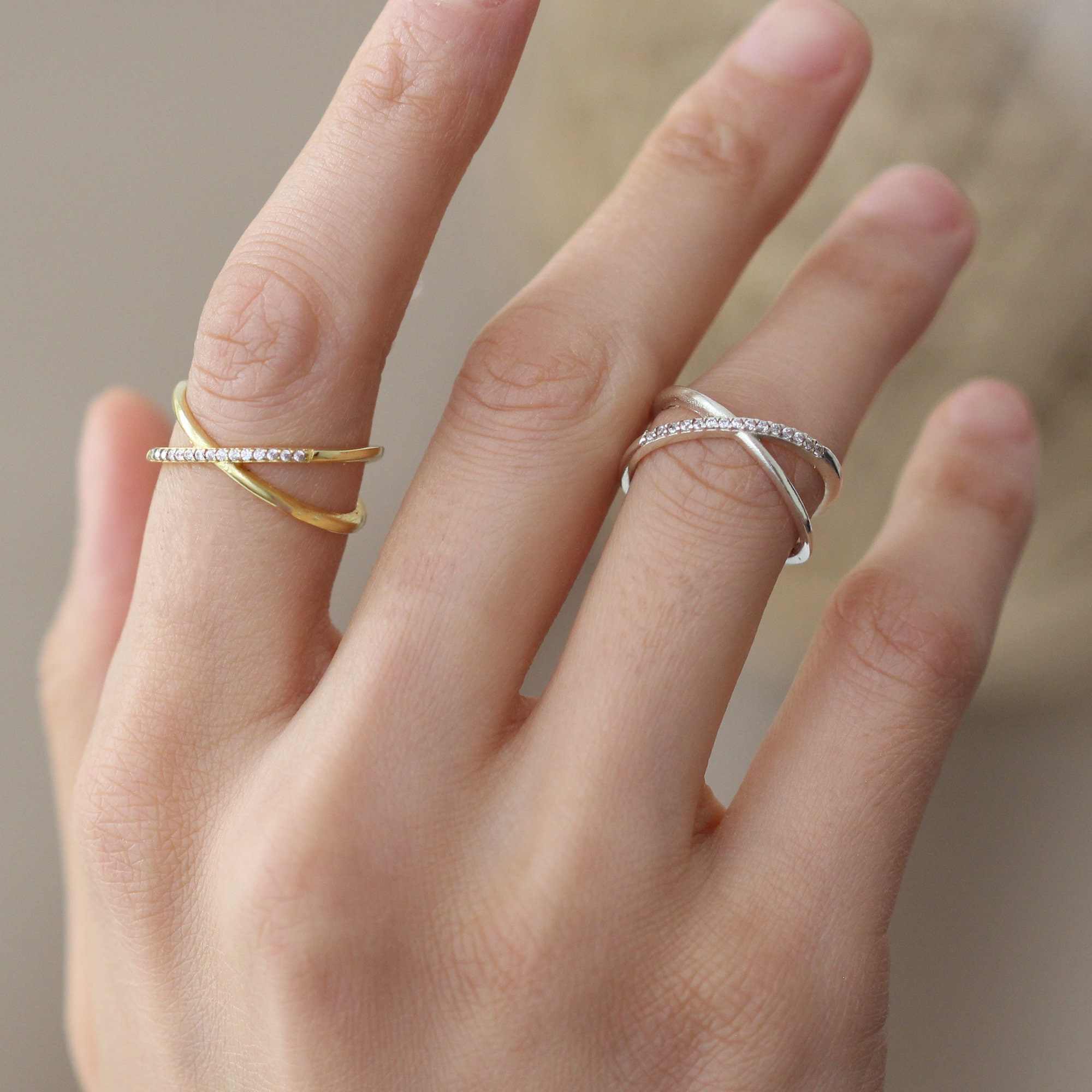 14K Solid Gold Criss-Cross Eternity Band Ring, Dainty Pave X Promise Ring, Christmas and Anniversary Gifts For Wife Her & Women, EXE1
