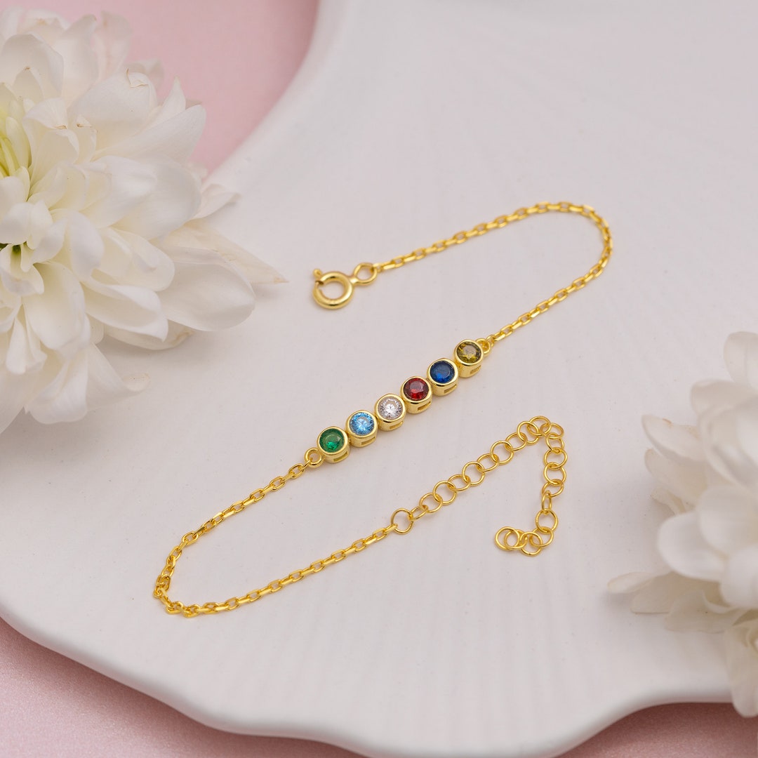 14K Gold Birthstone Bracelet, Customized Gemstone Jewelry