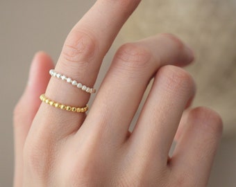 Dainty Beaded Ring, Stacking Ball Ring, Gold Bead Ring, Simple Gold Ring Gift for Christmas Women, ETBR020