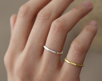 Gold Minimalist Faceted Stacking Ring, Silver Faceted Stackable Ring,  Large Hammerd Rings, Christmas Gifts for Women, ERFR011