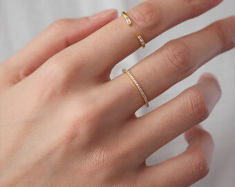 Exclusive Gold Duo Baugette Rings Set, Dainty Silver Full Eternity Rings Set, Full Eternity - Duo Baugette, Gifts for Women & Her, ERDBRS011