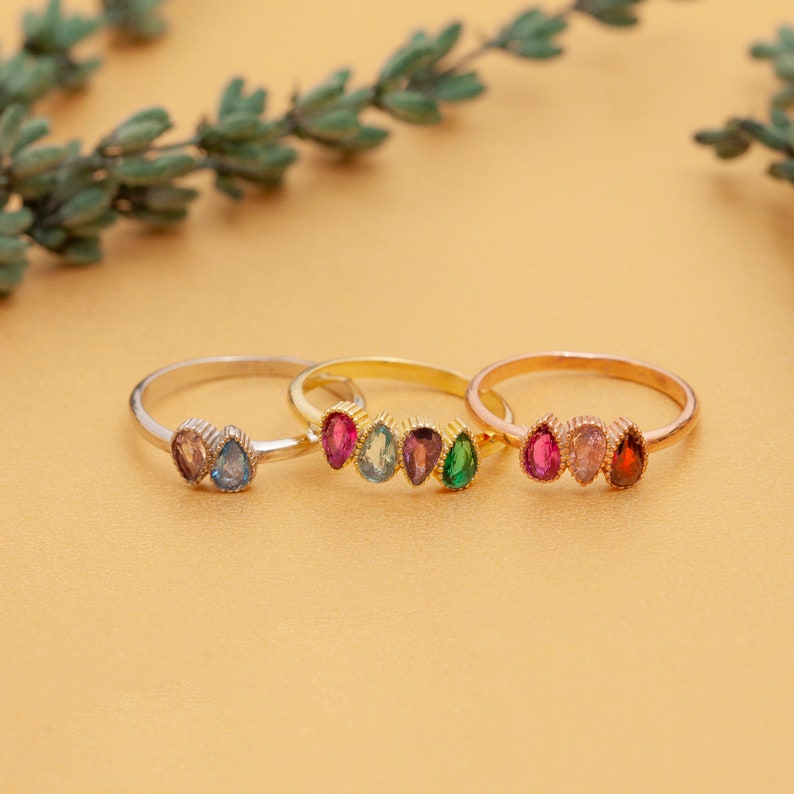 Custom Birthstone Ring, Dainty Multi-Stone Minimalist Ring, Special Day & Christmas Gift for Women and Mother, EBR3 image 2