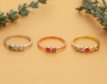 Minimalist Birthstone Half Eternity Ring, Coloured Stones Family Ring, Personalized Gemstone Jewelry, Mothers Jewelry Gift, Valentine's Gift