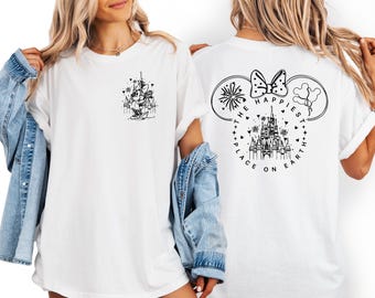 Comfort Colors® The Happiest Place on Earth Shirt, Mickey & Minnie Castle Tee, Disney Family Vacation, Disneyland Trip Shirts,Magical Disney