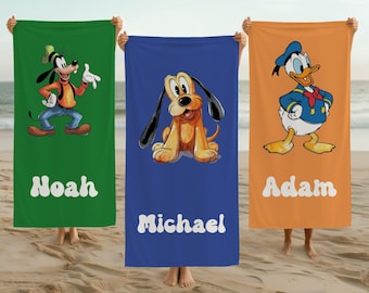 Custom Watercolor Disney Beach Towel,Personalized Disney Towel,Perfect Gift for Disney Fans & Beach Lovers,Mickey Beach Towel,Disney Towel