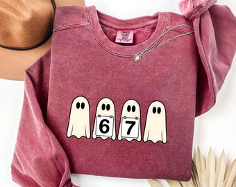 Comfort Colors® Halloween Six-Seven Ghosts Shirt, Spooky 6-7 Graphic Tee, Funny Meme Halloween Shirt, Retro Six Seven Ghost Costume Top