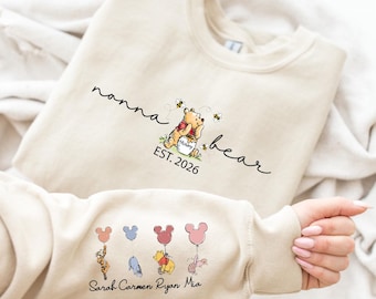 Custom Winnie the Pooh Mama Bear Family Sweatshirt, Personalized Name Hoodie, Grandma Aunt Papa Bear Matching Outfit, Baby Shower Bday Gift