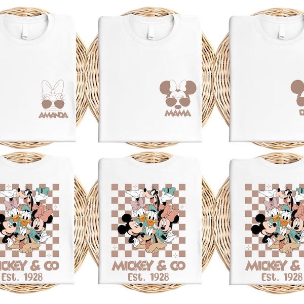 Chemises de voyage Disney en famille, t-shirts Mickey Minnie Dingo Donald assortis, tenue d'anniversaire avec nom personnalisé, t-shirts de famille pour vacances en groupe