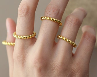 Twisted Stacking Ring, Gold and Silver Twist Ring, Minimalist Thick Twist Ring, Christmas Gifts For Mom & Her, ERTW011