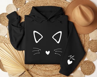 Custom Cat Sweatshirt, Cat Mom Hoodie, Black Cat Sweater, Personalized Pet Name Shirt, Custom Pet Portrait Gift, Cat Lover Sweatshirt