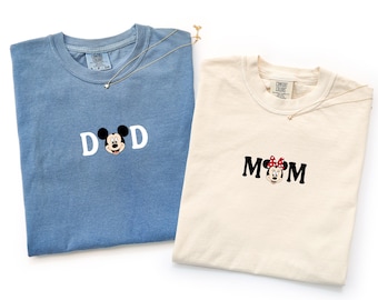 Comfort Colors® Minimalist Disney Mickey Dad And Minnie Mom Couple Shirt, Matching Disney Family Trip Shirts, Magic Kingdom Vacation Tee