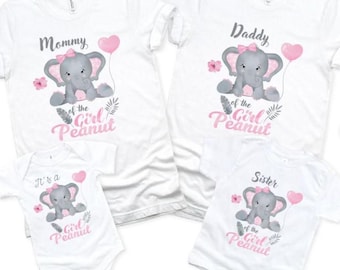 Matching Family Elephant Shirts,It’s a Girl Peanut Outfit,Mommy Daddy Sister Baby Shower Shirts,Gender Reveal Shirts,Newborn Hospital Outfit