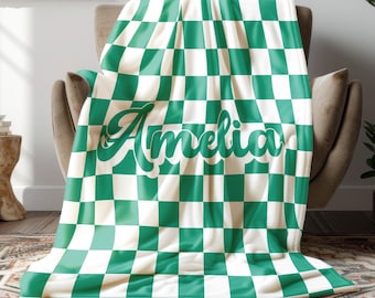 Custom Name Blanket, Personalized Checkered Blanket, Cozy Throw with Name, Custom Gift for Kids & Adults, Personalized Home Decor Throw