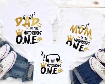 Custom Notorious O.N.E Birthday Shirt,Family Matching First Birthday Outfit,Mom Dad Baby 1st Birthday Shirt,Hip Hop Theme Birthday Party Tee
