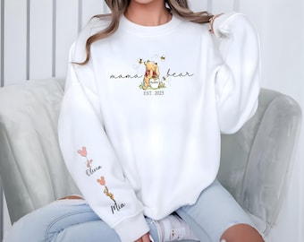 Custom Mama Bear Sweatshirt, Winnie the Pooh Mom Hoodie, Personalized Mom Gift, Cozy Motherhood Sweater, Cute Disney Mom Crewneck