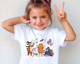 Halloween Kids Shirt, Cute Pooh Bear Fall T-shirt, Spooky Friends Youth Tee, Disney-Inspired Halloween Outfit, Fall Costume Shirt