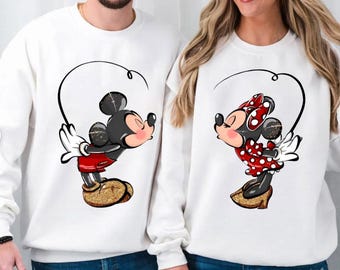 Mickey Minnie Kissing Sweatshirt, Disney Couple Lover Hoodie, Valentine’s Day Mouse Lover Sweater, Disney Matching Sweatshirt,Valentine Gift